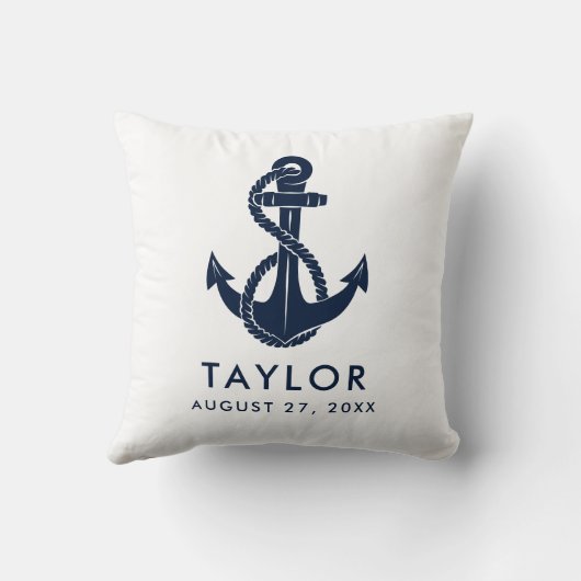 Nautical Navy Blue Anchor Baby Shooter Personalisi Kissen (Rückseite)