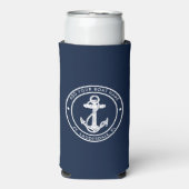 Nautical Navy Blue Anchor Boat Name Custom Selters Dosenkühler (Seltzer Vorderseite)