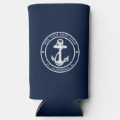 Nautical Navy Blue Anchor Boat Name Custom Selters Dosenkühler (Vorderseite)