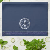 Nautical Navy Blue Anchor Boat Name Küche Handtuch (Gefaltet)