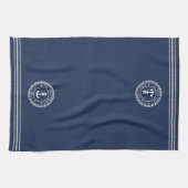 Nautical Navy Blue Anchor Boat Name Küche Handtuch (Horizontal)