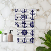 Nautical Navy Blue Anchor Boat Wheel Gray Stripe Badhandtuch Set