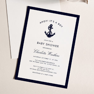 Nautical Navy Blue Anchor Boy Baby Shooter Einladung