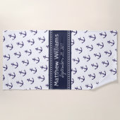 Nautical Navy Blue Anchor Custom Beach Handtuch (Vorderseite)
