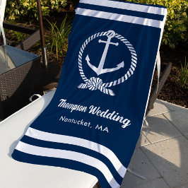 Nautical Navy Blue Anchor Custom Wedding Strandtuch