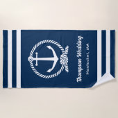 Nautical Navy Blue Anchor Custom Wedding Strandtuch (Vorderseite)