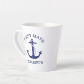 Nautical Navy Blue Anchor First Mate Add Name Milchtasse (Linke Ecke)