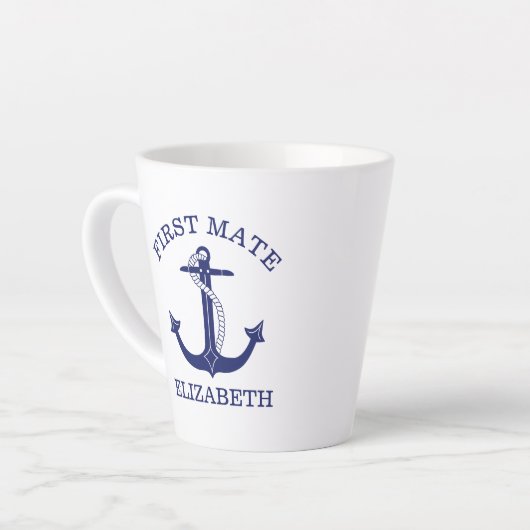 Nautical Navy Blue Anchor First Mate Add Name Milchtasse (Linke Ecke)