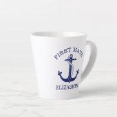 Nautical Navy Blue Anchor First Mate Add Name Milchtasse (Rechte Ecke)