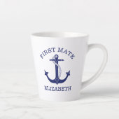 Nautical Navy Blue Anchor First Mate Add Name Milchtasse (Rechts)