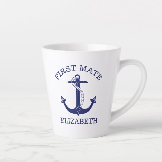 Nautical Navy Blue Anchor First Mate Add Name Milchtasse (Rechts)