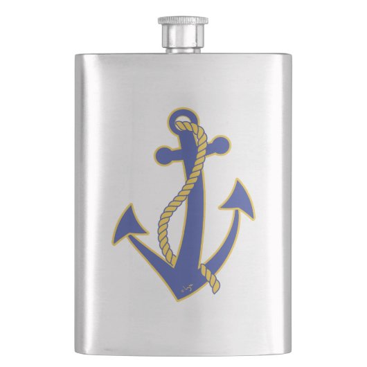 Nautical Navy Blue Anchor mit Goldseil Flachmann (Vorderseite)