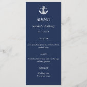 Nautical Navy Blue Anchor Modernes Hochzeitessen Menükarte (Vorderseite)