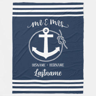 Nautical Navy Blue Anchor Mr. and Mrs. Fleecedecke