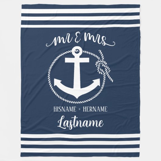 Nautical Navy Blue Anchor Mr. and Mrs. Fleecedecke (Vorderseite)