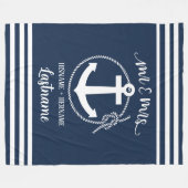 Nautical Navy Blue Anchor Mr. and Mrs. Fleecedecke (Vorderseite (Horizontal))