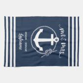 Nautical Navy Blue Anchor Mr. and Mrs. Geschirrtuch (Horizontal)