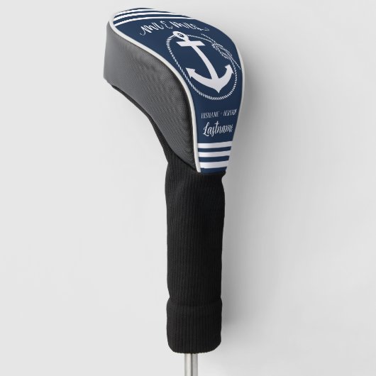 Nautical Navy Blue Anchor Mr. and Mrs. Golf Headcover (angewinkelt)