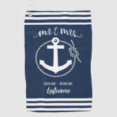 Nautical Navy Blue Anchor Mr. and Mrs. Golfhandtuch (Vorderseite)