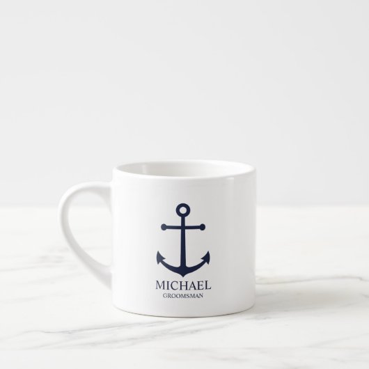 Nautical Navy Blue Anchor Personalized Groomsmen Espressotasse (Links)