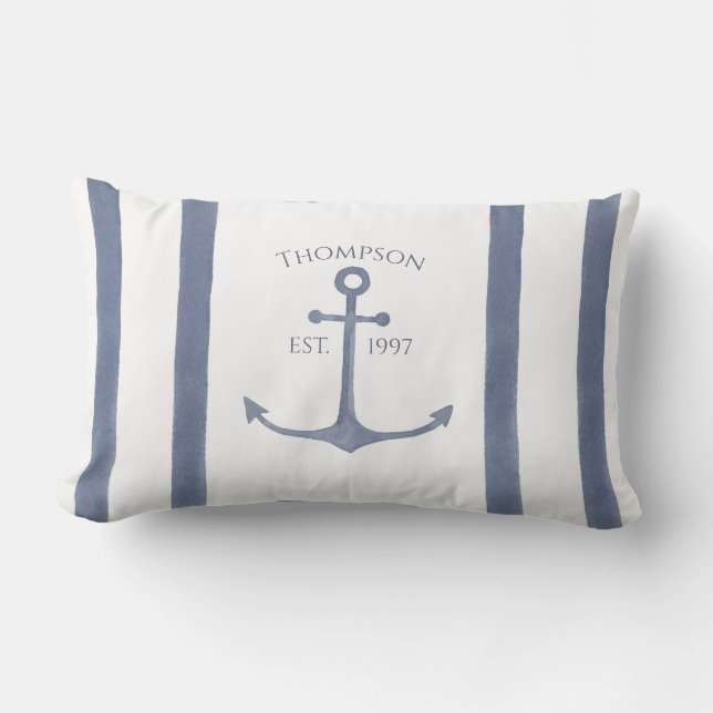 Nautical Navy Blue Anchor Personalized Pillow Kissen Für Draußen (Vorderseite)