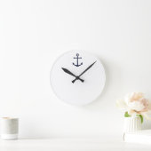 Nautical Navy Blue Anchor Runde Wanduhr (Zuhause)