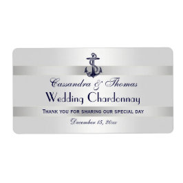 Nautical Navy Blue Anchor Silver Whi H Weinflasche