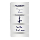 Nautical Navy Blue Anchor Silver Wht V Weinflasche (Vorne)