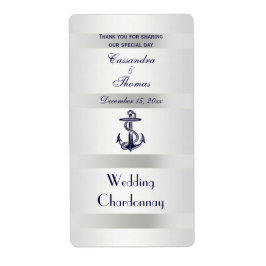 Nautical Navy Blue Anchor Silver Wht V Weinflasche
