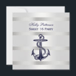 Nautical Navy Blue Anchor Silver Wt BG SQ Sweet 16 Einladung<br><div class="desc">Eleganter Nautical Navy Blue Anchor, Silvery White Background - 16 . Geburtstag Party Einladung ============== Rein, elegant, elegant, elegant und stilvoll anpassbares Party-Zubehör mit weißem Hintergrund mit silberfarbenen Streifen und einem zentrierten marineblauen Anker. Dieses Produkt ist Teil einer Reihe von passenden Designs, die für viele Anlässe und Veranstaltungen leicht anpassbar...</div>