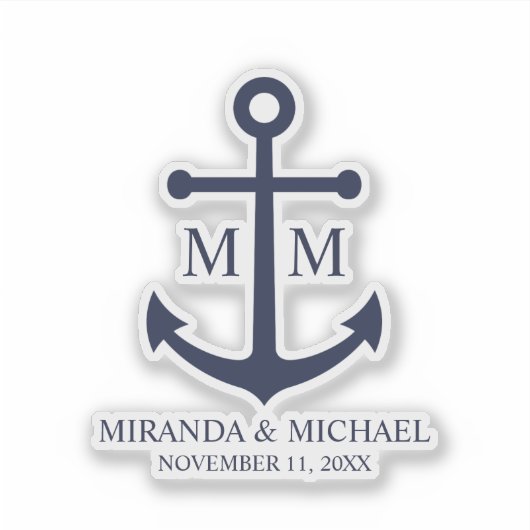 Nautical Navy Blue Anchor Wedding Aufkleber (Vorderseite)