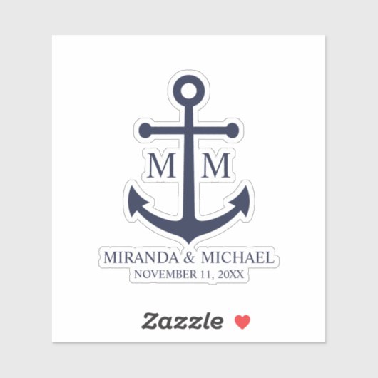 Nautical Navy Blue Anchor Wedding Aufkleber (Blatt)