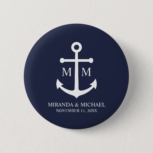 Nautical Navy Blue Anchor Wedding Button (Vorderseite)