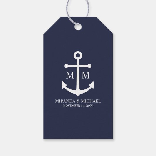 Nautical Navy Blue Anchor Wedding Geschenkanhänger (Vorderseite)