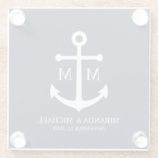 Nautical Navy Blue Anchor Wedding Glasuntersetzer (Rückseite)