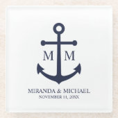 Nautical Navy Blue Anchor Wedding Glasuntersetzer (Vorderseite)