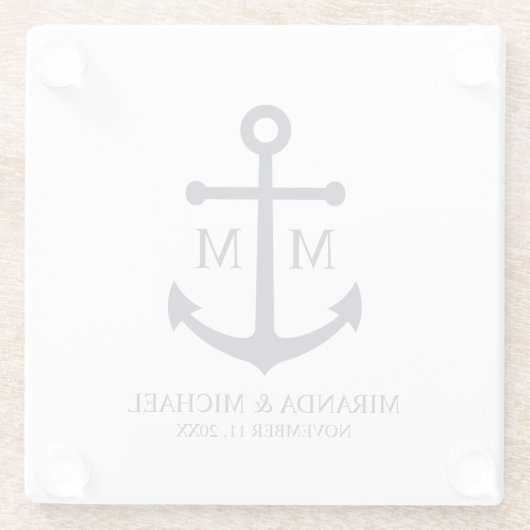 Nautical Navy Blue Anchor Wedding Glasuntersetzer (Rückseite)