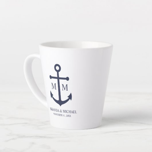 Nautical Navy Blue Anchor Wedding Milchtasse (Linke Ecke)