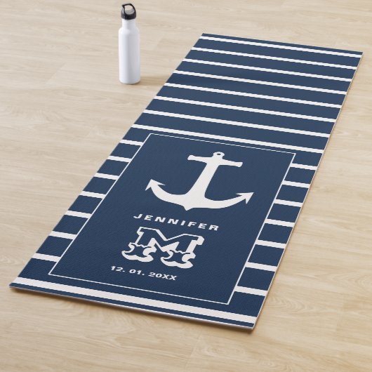 Nautical Navy Blue Anchor Wedding Monogram Yogamatte (Beispiel)