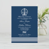 Nautical Navy Blue Anchor Wedding Rehearsal Dinner Einladung (Stehend Vorderseite)