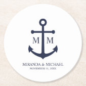 Nautical Navy Blue Anchor Wedding Runder Pappuntersetzer (Vorderseite)