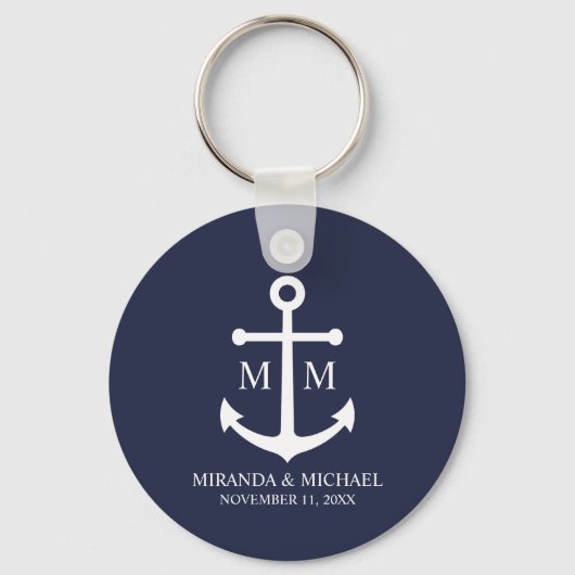 Nautical Navy Blue Anchor Wedding Schlüsselanhänger (Vorderseite)