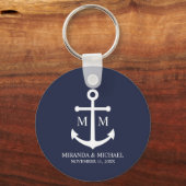 Nautical Navy Blue Anchor Wedding Schlüsselanhänger (Vorderseite)