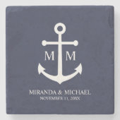 Nautical Navy Blue Anchor Wedding Steinuntersetzer (Vorderseite)