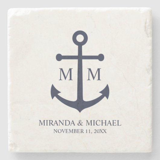 Nautical Navy Blue Anchor Wedding Steinuntersetzer (Vorderseite)