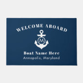 Nautical Navy Blue Anchor Welcome Aboard Boat Name Fußmatte (Vorderseite)