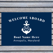 Nautical Navy Blue Anchor Welcome Aboard Boat Name Fußmatte