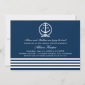Nautical Navy Blue and White Stripes Bridal Shower Einladung (Vorderseite)