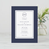 Nautical Navy Blue and White Wedding Foto Einladung (Stehend Vorderseite)
