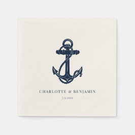Nautical Navy Blue Boat Anchor Wedding Paper Serviette